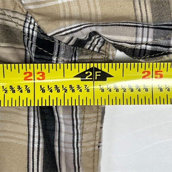 Orvis Trout Bum Sz Mens L Long-Sleeve Snap Western Fishing Shirt Tan Blk Striped - Picture 12 of 14